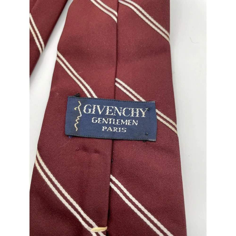 Givenchy Gentlemen Paris Burgundy Striped Silk Blend Vintage Necktie Celanese